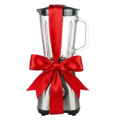 A kitchen blender is presented as a gift, transparent background