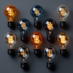 Vintage Light Bulbs Arrangement on Dark Background for Interior Design