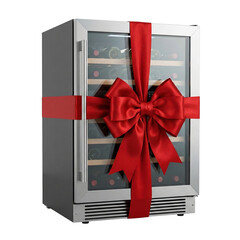 Wine cooler wrapped as a gift, transparent background