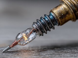 Close-up of Vintage Light Bulb with Intricate Filament Design