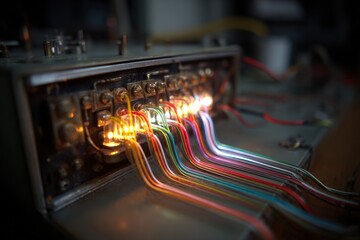 Colorful Wires Connected to Circuit Board with Illuminated Lights