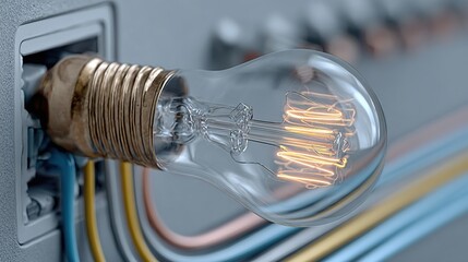 Vintage Edison Bulb with Bright Filament and Colorful Wires