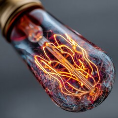 Vintage Light Bulb with Glowing Filament on Dark Background