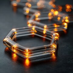 Hexagonal Light Sculpture with Bright Glowing Orbs on Dark Surface