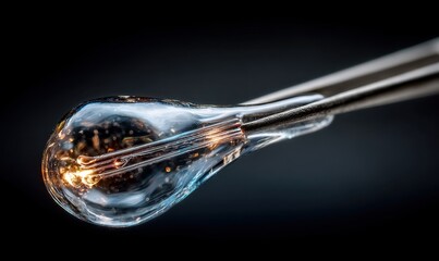 Close-Up of a Water Drop on a Metallic Surface with Reflections