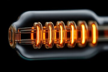 Close-Up of a Vintage Light Bulb Filament with Warm Glow