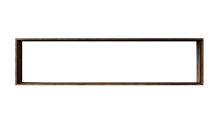 Rectangular, empty, dark wood picture frame isolated on black space