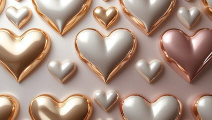 Fototapeta premium Luxury Metallic Heart Pattern Background with Soft Gold Foil Texture, Elegant Abstract Design for Romantic Branding, Wedding Graphics, Premium Packaging and Editorial Use