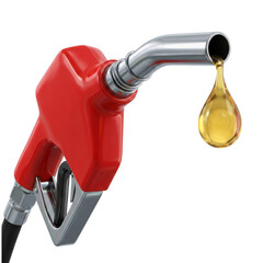 Fuel nozzle with a golden drop dripping, transparent background