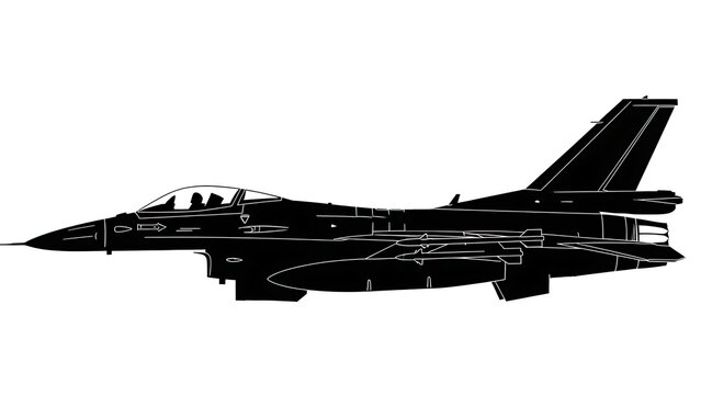 Simple Silhouette Fighter Jet F 16 Fighting Falcon Military Aircraft Illustration