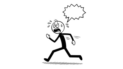 Simple Line Art Stick Figure Running Frightened with Thought Bubble Illustration