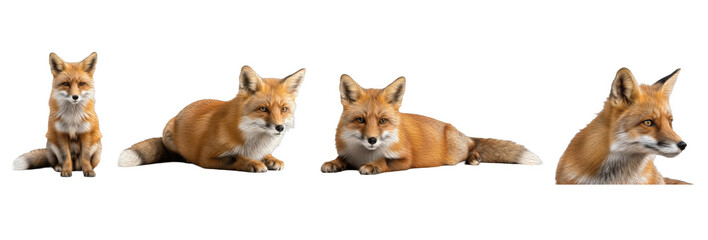 Estores personalizados con tu foto Set / Collection of realistic red fox poses lying, sitting and resting, wild animal illustration, isolated on transparent PNG background, oil paint