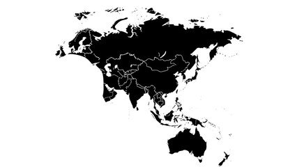 Detailed Solid Black Asia and Australia Continent Map Silhouette Illustration