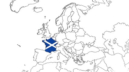 Simple Outline Map of Europe with Flag of Scotland Over France