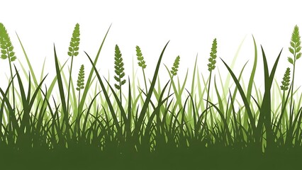 Silhouette Lush Meadow Grass Detailed Field Illustration on White Background