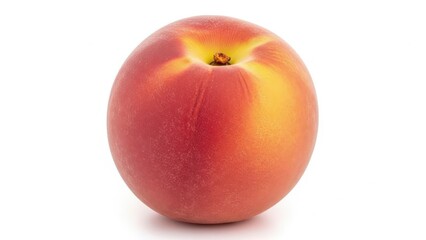 Ripe peach with a vibrant red and yellow skin.