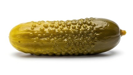 Close-up of a fresh green pickle on white background.