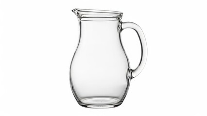 Elegant clear glass pitcher with curved handle.