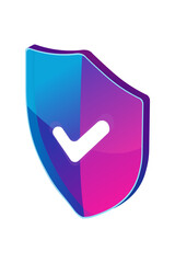 Modern shield icon with a checkmark, symbolizing security and approval in vibrant blue and purple gradients