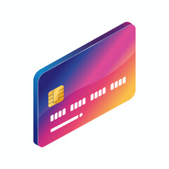 Modern credit card with a vibrant gradient design and chip, presented in isometric view