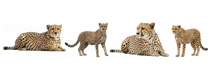 Set of realistic cheetah collection isolated on transparent PNG background, oil paint © Kingg