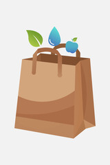 Eco-friendly shopping bag with fresh produce and water droplet symbols