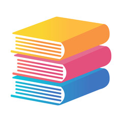 Stack of three colorful books with gradient covers, symbolizing knowledge and learning