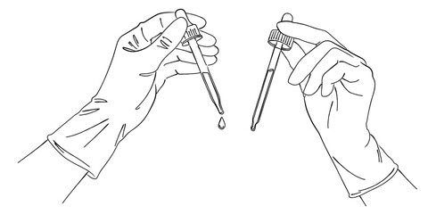 スポイトで美容液を垂らす手元の線画｜スキンケア・化粧品・実験・化学・医療イメージ