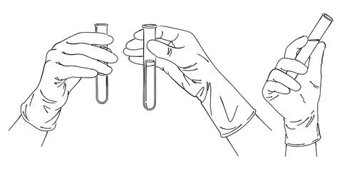 試験管を持つ手元の線画イラスト｜研究・検査・医療イメージ