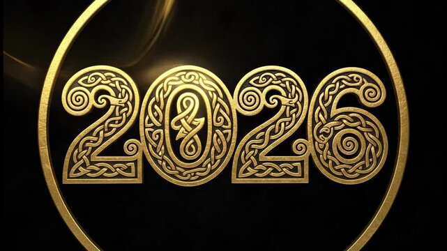 Ornate Golden 2026 Year Designation with Subtle Light Streaks
