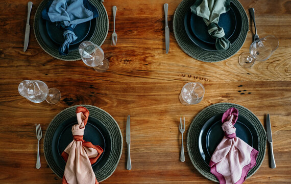 Wooden table with table setting