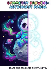 Fototapeta premium Interactive Symmetry Drawing Activity with Astronaut Panda in Space