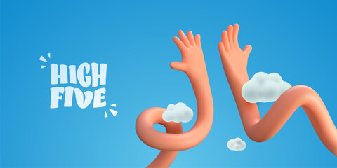 High Five Teamwork Success Concept With Cartoon Hands In Motion On Blue Background. Positive Emotion, Collaboration And Motivation Ideas. High Five Gestures. Vector Illustration © Oleg
