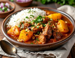 Carapulcra peruana con arroz, un plato tradicional que destaca la cocina del Per&uacute; y sus sabores &uacute;nicos