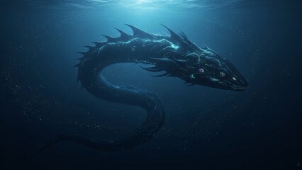 Giant Sea Serpent in Dark Underwater Scene