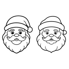 Santa Claus Face Outline Vector Set | Christmas Santa Head Line Art