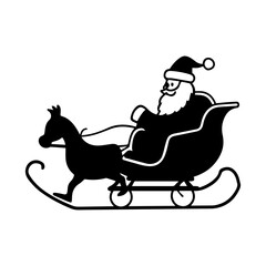 Santa Claus Sleigh With Reindeer Vector | Christmas Night Illustration