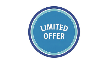 Obraz premium Blue circular badge with white text limited offer in the center, representing a special promotion or discount on a white background