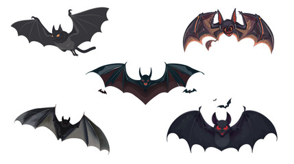 Vampire bat flying through the air with outstretched wings, dark fantasy creature illustration symbolizing mystery and night, spooky yet playful airborne animal concept for Halloween and gothic themed