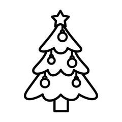 Minimalist Christmas tree outline with star and ornaments icon.