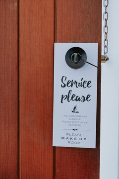 Room service sign in a door