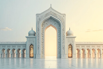 Islam architecture. Entrance arch. Beautiful poster muslim holiday.