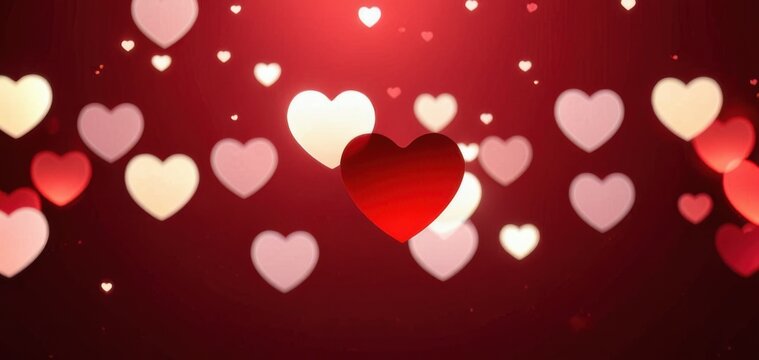 red hearts floating on red background, valentines day concept of romance, love - Powered by Adobe