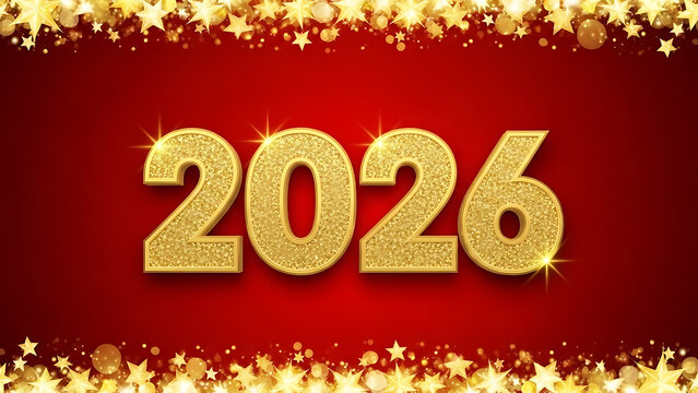 gold glittery 2026 new year celebration background with red and sparkles