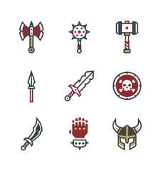 Collection of weapon icons with vintage colors isolated on black