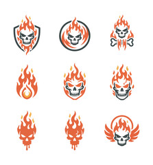 Skull icons with warrior helmets in circular badges