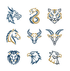 Stylized animal heads in geometric vector art for design