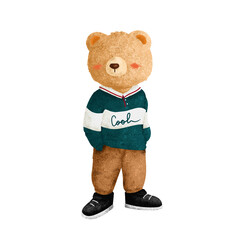 Cute Hand Drawn Bear Character in Striped Sweater
