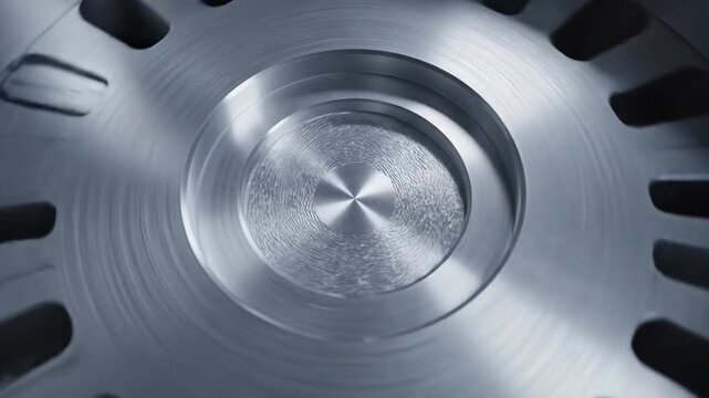 Top Down Zoom into Brushed Metal Centrifuge Rotor Hub