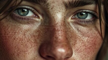 Closeup do Rosto de Mulher Linda Loira com Olhos Verdes Expressando Beleza Natural Elegancia e Harmonia Facial Atemporal